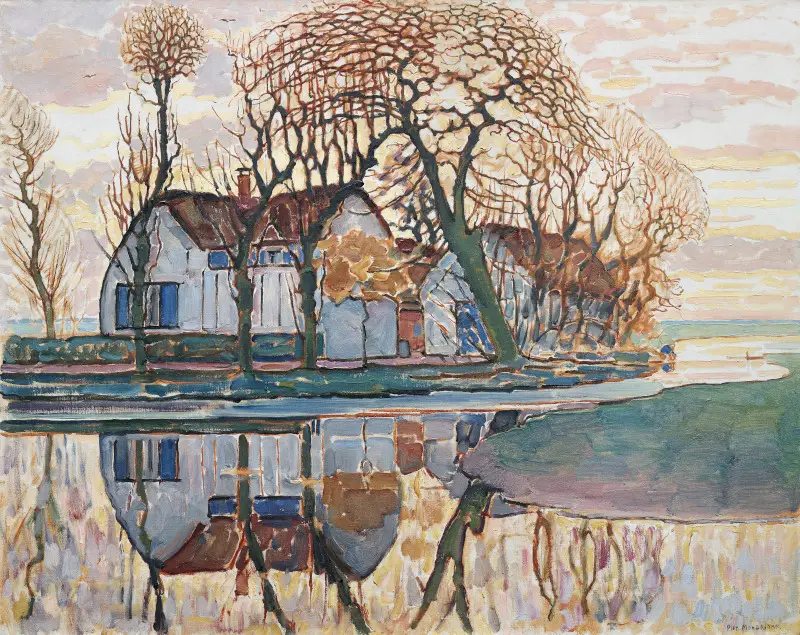 Farm near Duivendrecht (1916) painting in high resolution by Piet Mondrian